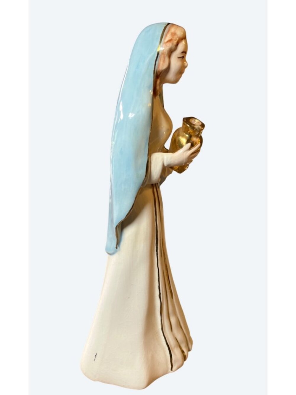 Lady Madonna Ceramic Figurine 9.25" Tall Hand painted Gold Colored Trim - Picture 4 of 13